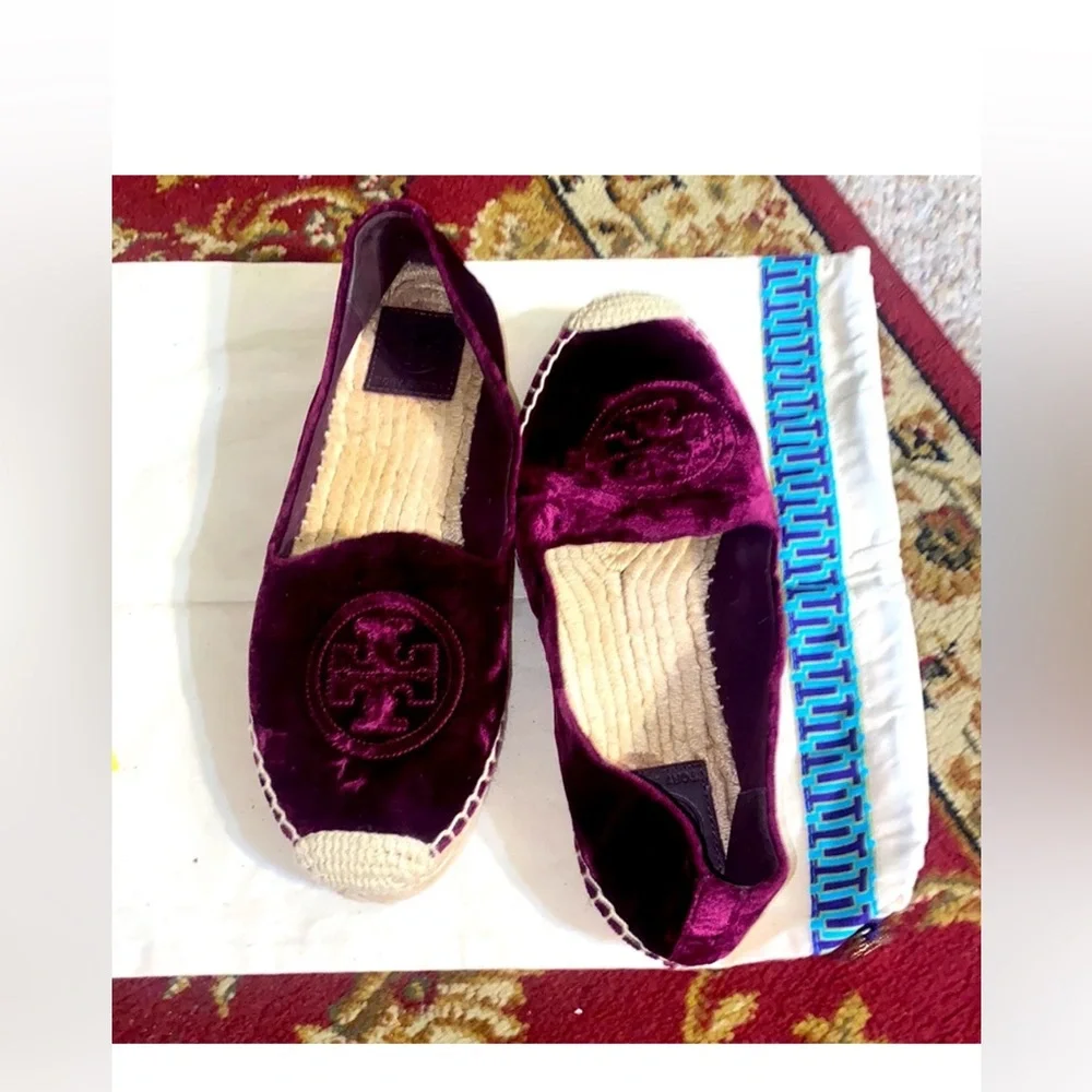 Tory Burch Velvet Espadrille Slip-Ons in Plum